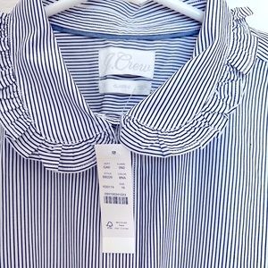 J Crew Striped Top with Ruffle Collar